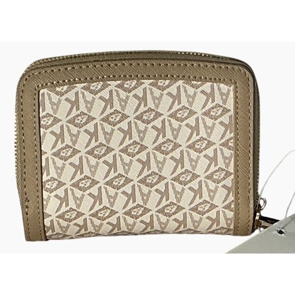 Anne Klein Small Zip Wallet Beige &‎ Gold Monogram Faux Leather Compact Design - Picture 3 of 13